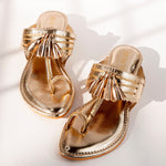 Load image into Gallery viewer, Metallic Gold Tasseled Kolhapuri Flats
