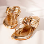 Load image into Gallery viewer, Metallic Gold Tasseled Kolhapuri Flats
