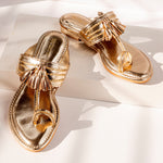 Load image into Gallery viewer, Metallic Gold Tasseled Kolhapuri Flats
