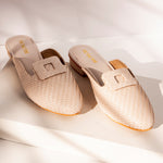 Load image into Gallery viewer, Beige Weave Mule Flats
