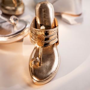 Metallic Gold Pom Pom Kolhapuri Wedge