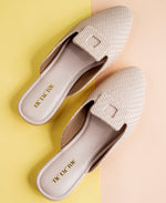 Load image into Gallery viewer, Beige Weave Mule Flats
