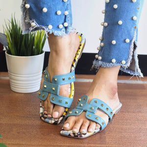 Teal Studs Slip On Flats