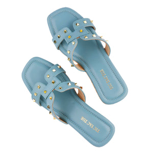 Teal Studs Slip On Wedge