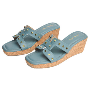 Teal Studs Slip On Wedge