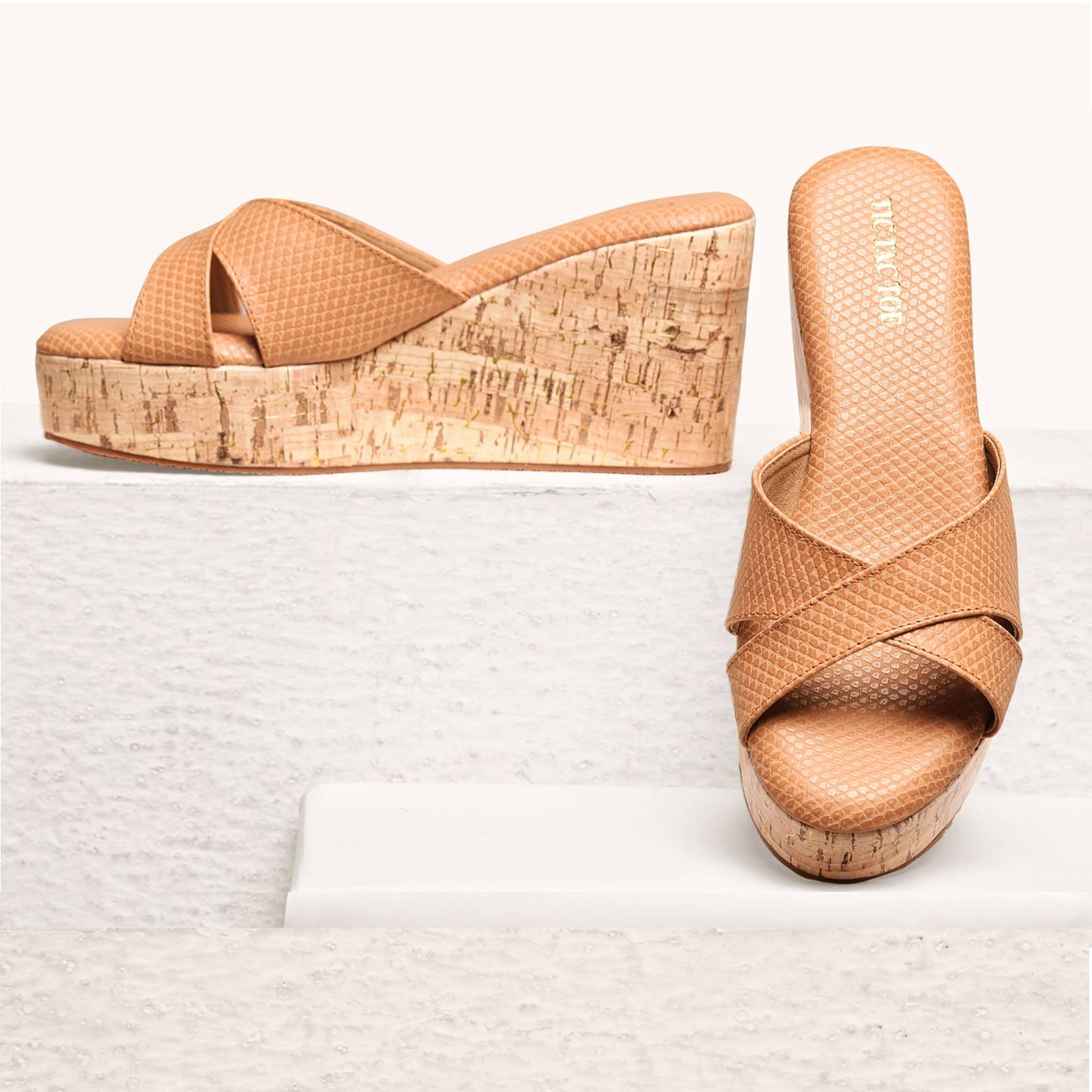 Beige Cross Wedge