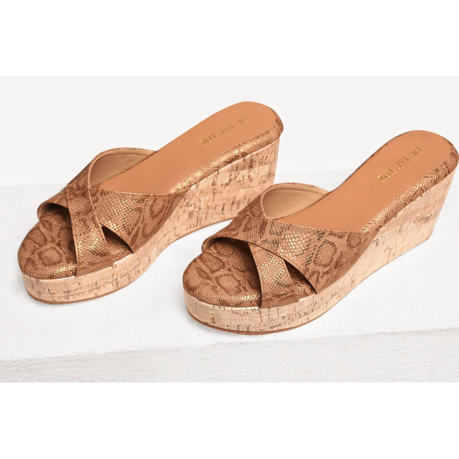 Brown Metallic Cross Wedge